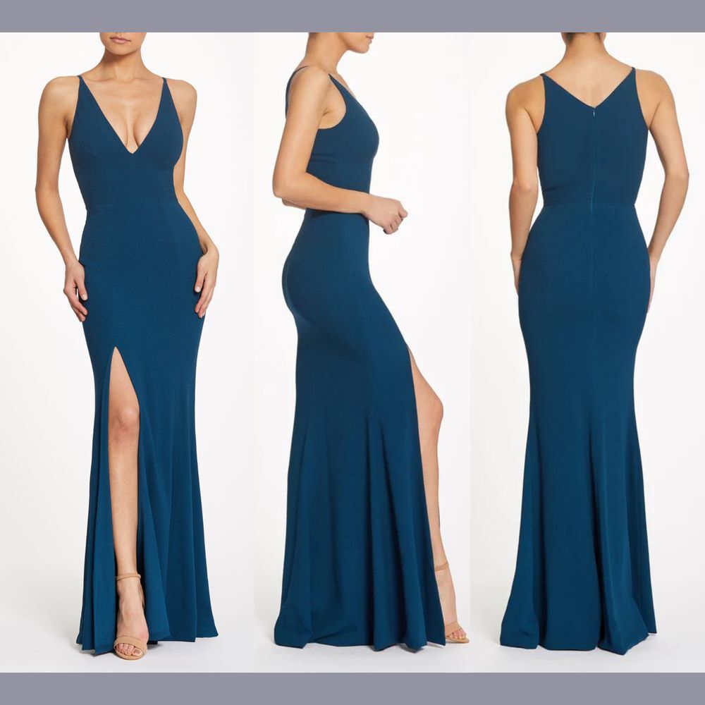 NWT Dress the Population [ Medium ] Iris‎ Crepe Trumpet Gown in Peacock G910